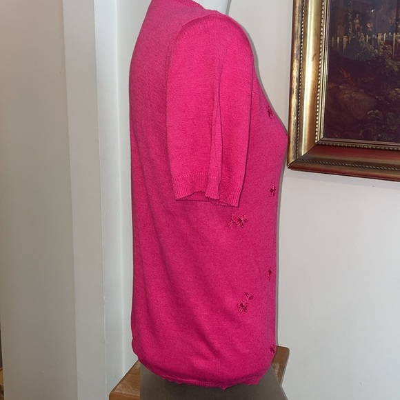 NWT Alfred Dunner Short Sleeve Floral Embroidered Sweater.  Large Petite. - Picture 3 of 12